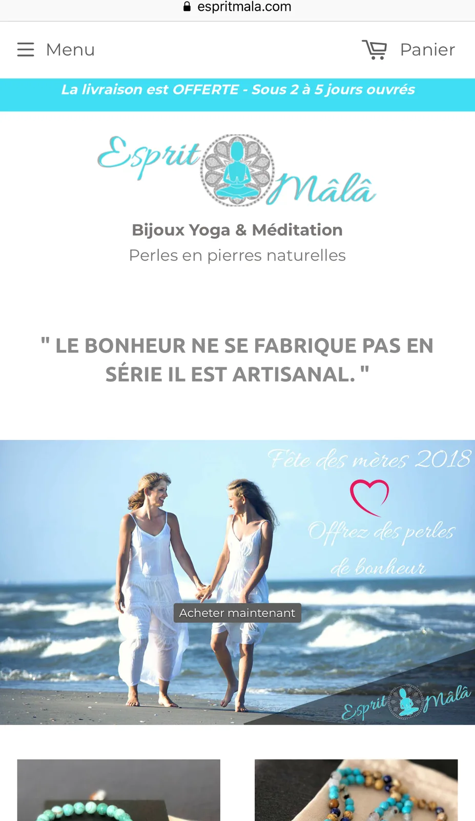 Page d’accueil d’une boutique en ligne de bijoux en pierres naturelles