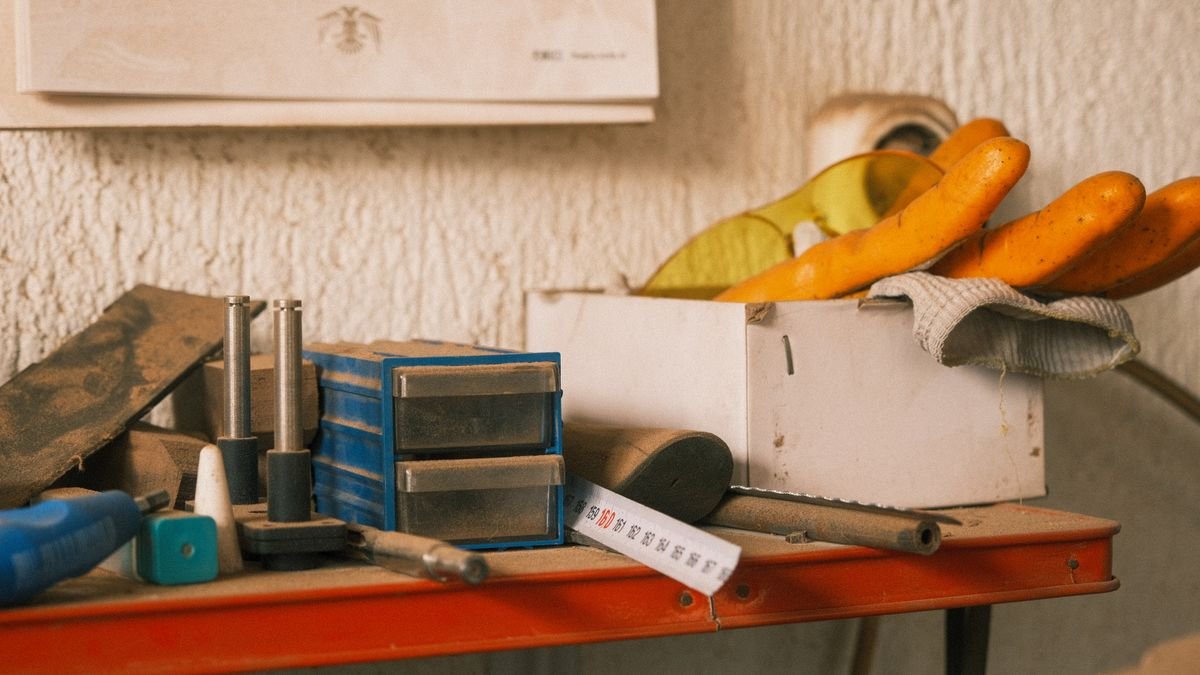 Collection d'outils vintage sur une table en bois à l'intérieur avec une